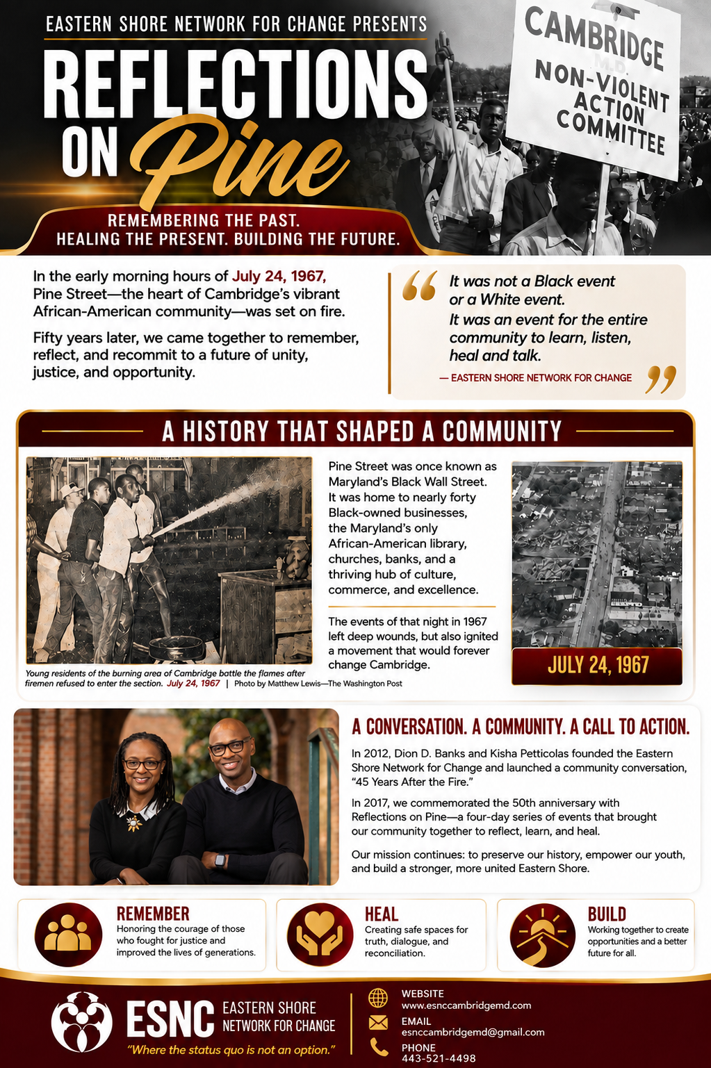Reflections on Pine event poster — Eastern Shore Network for Change, Cambridge Maryland